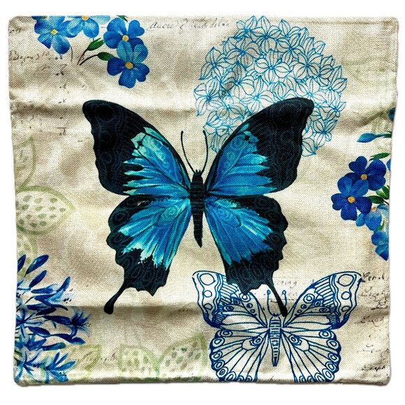 Blue Swallowtail Butterfly Country Farmhouse Core Throw Pillow Covers Set of 2 - Picture 2 of 6